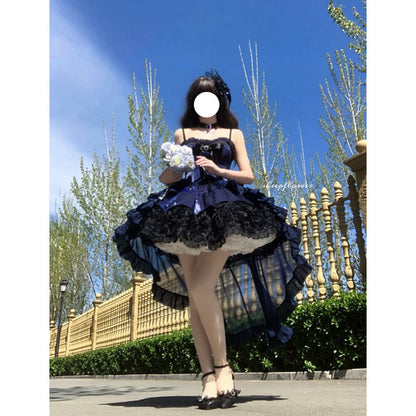 Vintage Ball Gown Spaghetti Straps Black And Blue Lace Summer 16th Birthday Dress Lolita Dress Mini 18th Birthday Outfits Short Lolita Outfit DH2421