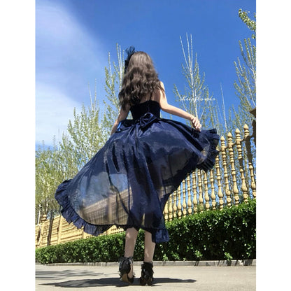 Vintage Ball Gown Spaghetti Straps Black And Blue Lace Summer 16th Birthday Dress Lolita Dress Mini 18th Birthday Outfits Short Lolita Outfit DH2421