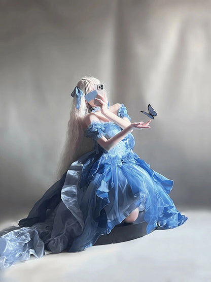 Vintage Ball Gown Off The Shoulder Half Sleeves 21st Birthday Dress Lolita Dress Blue Long Birthday Outfits DH2423