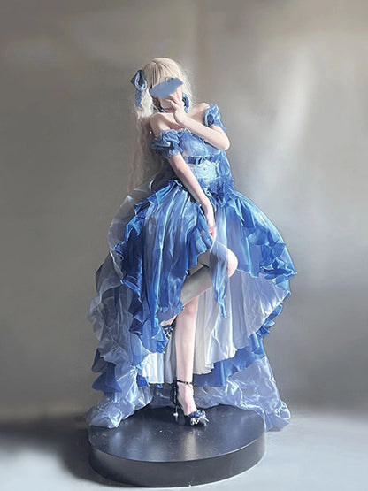 Vintage Ball Gown Off The Shoulder Half Sleeves 21st Birthday Dress Lolita Dress Blue Long Birthday Outfits DH2423