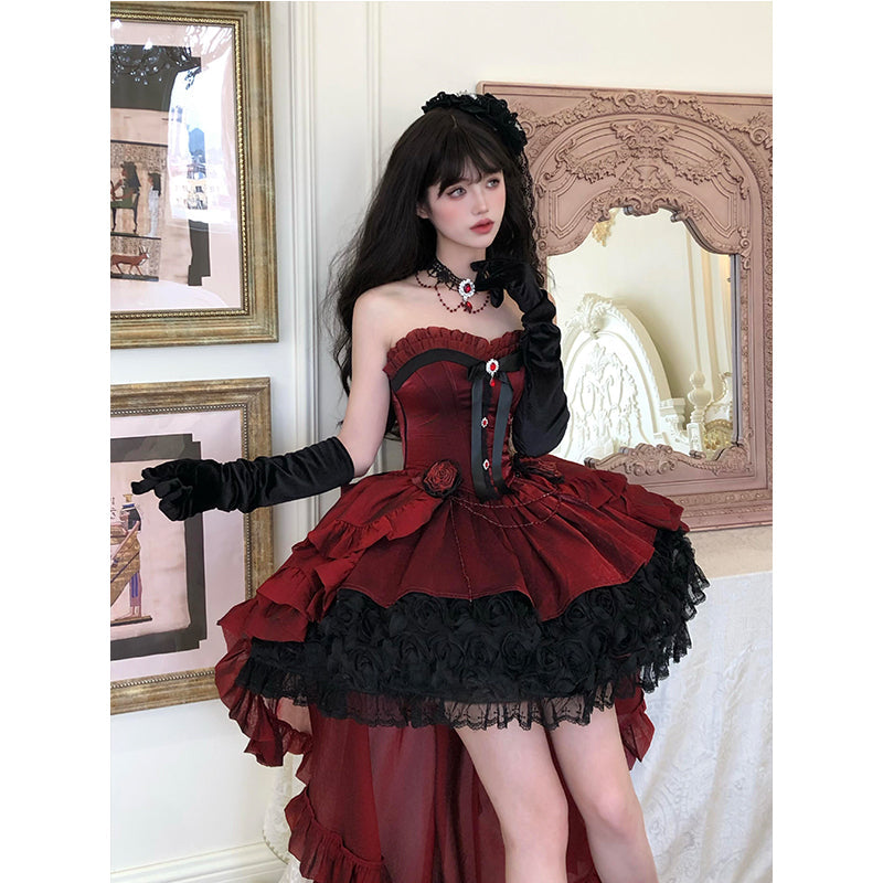 Vintage Ball Gown Sweetheart Red Black Mini Summer 16th Birthday Dress Lolita Dress Mini 18th Birthday Outfits Short Lolita Outfit DH2425