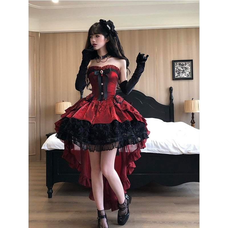 Vintage Ball Gown Sweetheart Red Black Mini Summer 16th Birthday Dress Lolita Dress Mini 18th Birthday Outfits Short Lolita Outfit DH2425