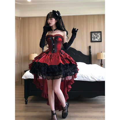 Vintage Ball Gown Sweetheart Red Black Mini Summer 16th Birthday Dress Lolita Dress Mini 18th Birthday Outfits Short Lolita Outfit DH2425