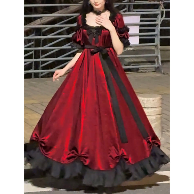 Vintage A line Square Neck Burgundy Long Summer 16th Birthday Dress Lolita Dress Mini 18th Birthday Outfits Short Lolita Outfit DH2431