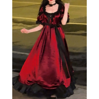 Vintage A line Square Neck Burgundy Long Summer 16th Birthday Dress Lolita Dress Mini 18th Birthday Outfits Short Lolita Outfit DH2431