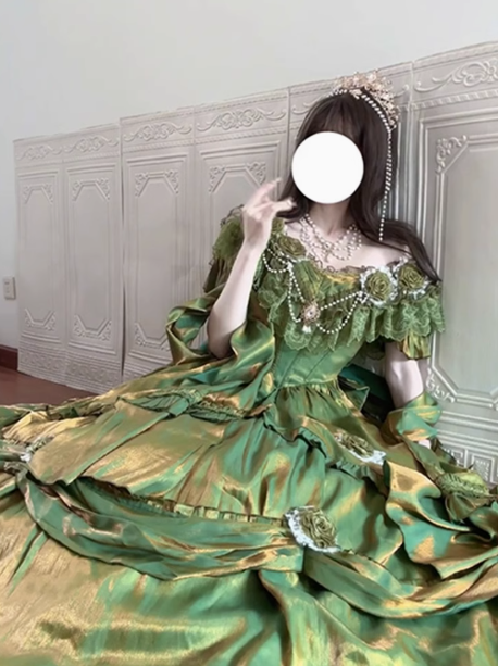 Vintage Ball Gown Off The Shoulder Green 21st Birthday Dress Lolita Dress Long Birthday Outfits DH2436