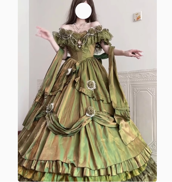 Vintage Ball Gown Off The Shoulder Green 21st Birthday Dress Lolita Dress Long Birthday Outfits DH2436