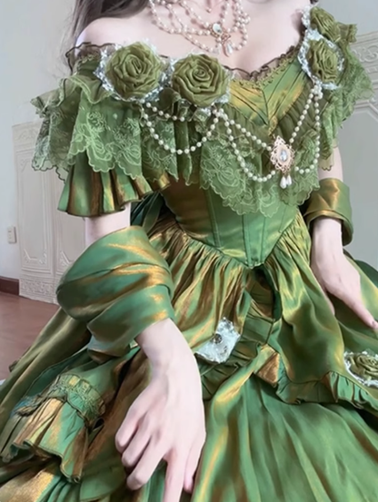 Vintage Ball Gown Off The Shoulder Green 21st Birthday Dress Lolita Dress Long Birthday Outfits DH2436