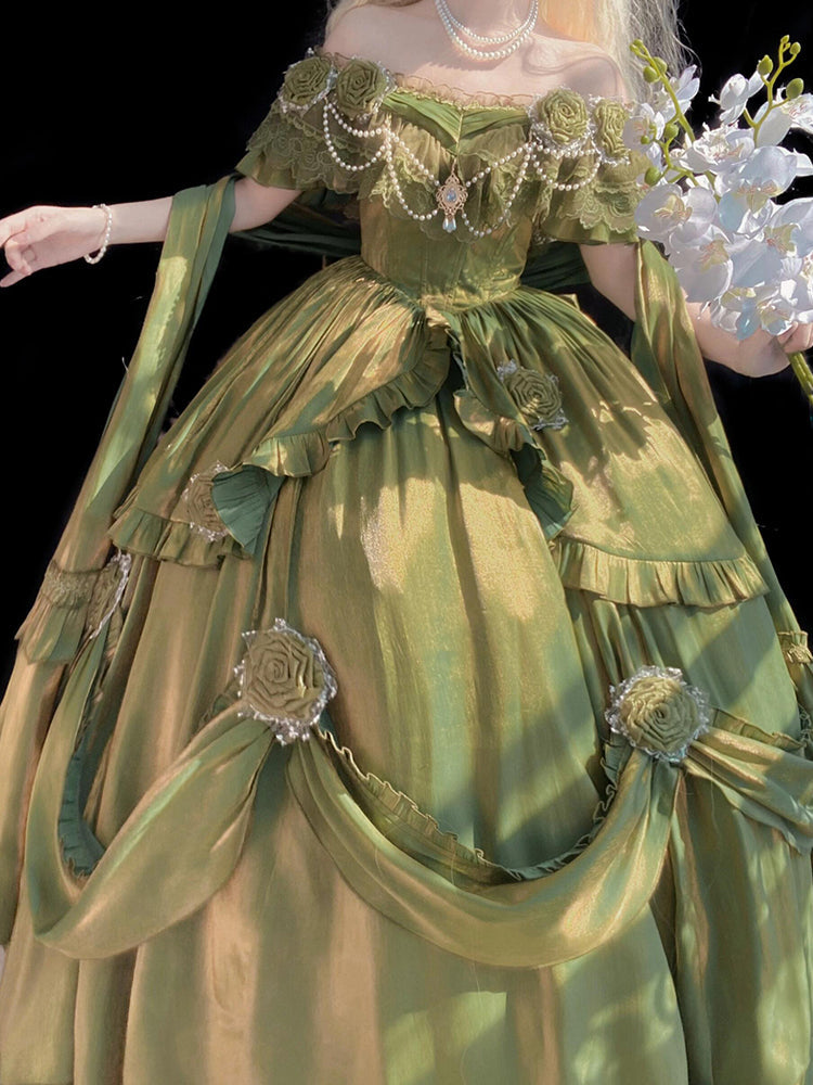 Vintage Ball Gown Off The Shoulder Green 22th Birthday Dress Lolita Dress Long Lolita Outfits DH2438