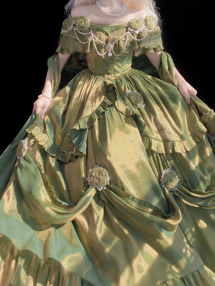 Vintage Ball Gown Off The Shoulder Green 22th Birthday Dress Lolita Dress Long Lolita Outfits DH2438
