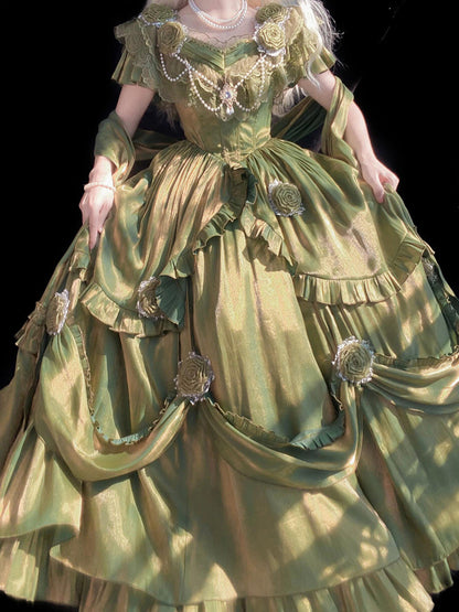 Vintage Ball Gown Off The Shoulder Green 22th Birthday Dress Lolita Dress Long Lolita Outfits DH2438