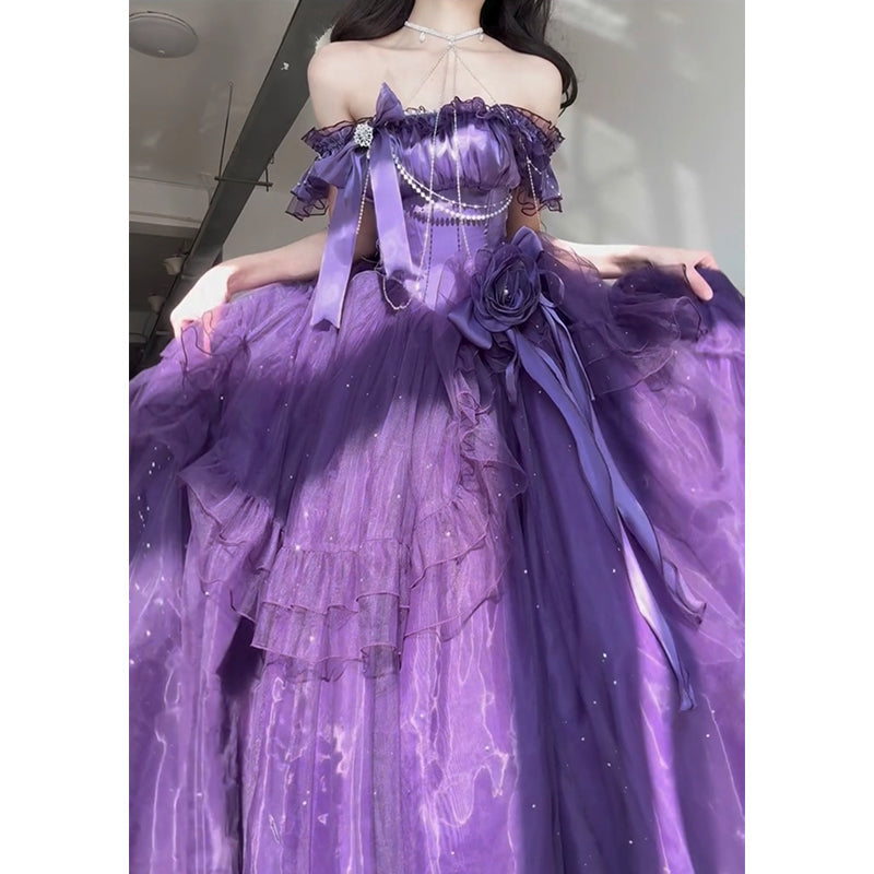 Vintage Ball Gown Off The Shoulder Grape Tulle 22th Birthday Dress Lolita Dress Long Lolita Outfits DH2441