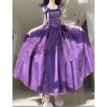 Vintage Ball Gown Off The Shoulder Grape Tulle 22th Birthday Dress Lolita Dress Long Lolita Outfits DH2441