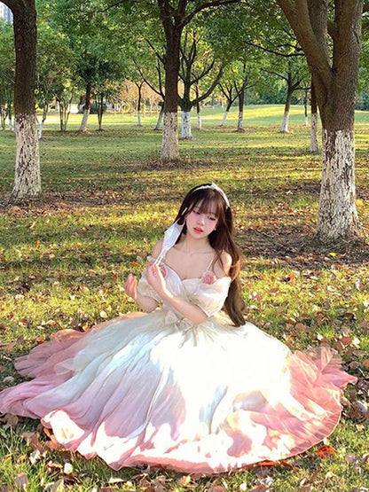Vintage Ball Gown Off The Shoulder Short Sleeves 16th Ombre Pink Birthday Dresses Lolita Dress Long 16th Birthday Outfits DH2447