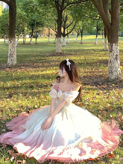 Vintage Ball Gown Off The Shoulder Short Sleeves 16th Ombre Pink Birthday Dresses Lolita Dress Long 16th Birthday Outfits DH2447