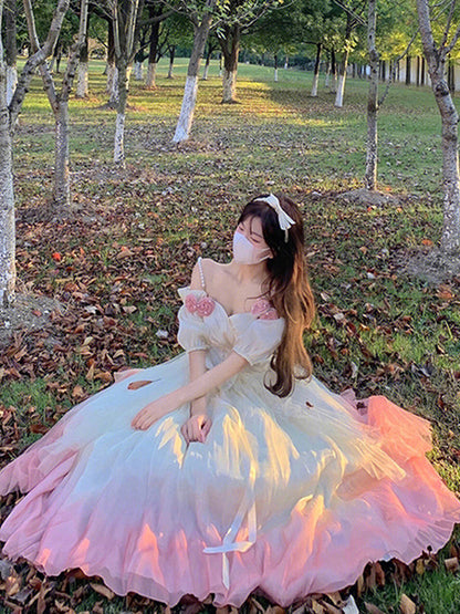 Vintage Ball Gown Off The Shoulder Short Sleeves 16th Ombre Pink Birthday Dresses Lolita Dress Long 16th Birthday Outfits DH2447