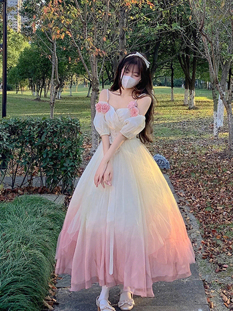 Vintage Ball Gown Off The Shoulder Short Sleeves 16th Ombre Pink Birthday Dresses Lolita Dress Long 16th Birthday Outfits DH2447
