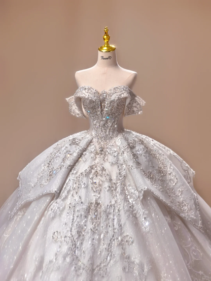 Princess Wedding Dress Ball Gown Off The Shoulder Sequin Short Sleeves Wedding Dresses Bridal Gowns DH2787