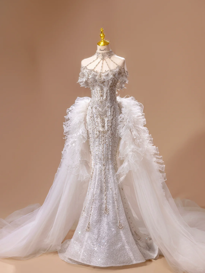 Princess Wedding Dress Mermaid Strapless Sequin Short Sleeves Wedding Dresses Bridal Gowns DH2789