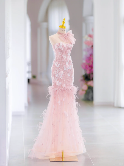 Glamorous Mermaid Sweetheart Floral Long Pink Evening Party Gowns Evening Special Formal Dresses Prom Dress DH2790