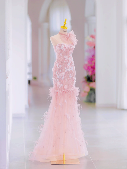 Glamorous Mermaid Sweetheart Floral Long Pink Evening Party Gowns Evening Special Formal Dresses Prom Dress DH2790