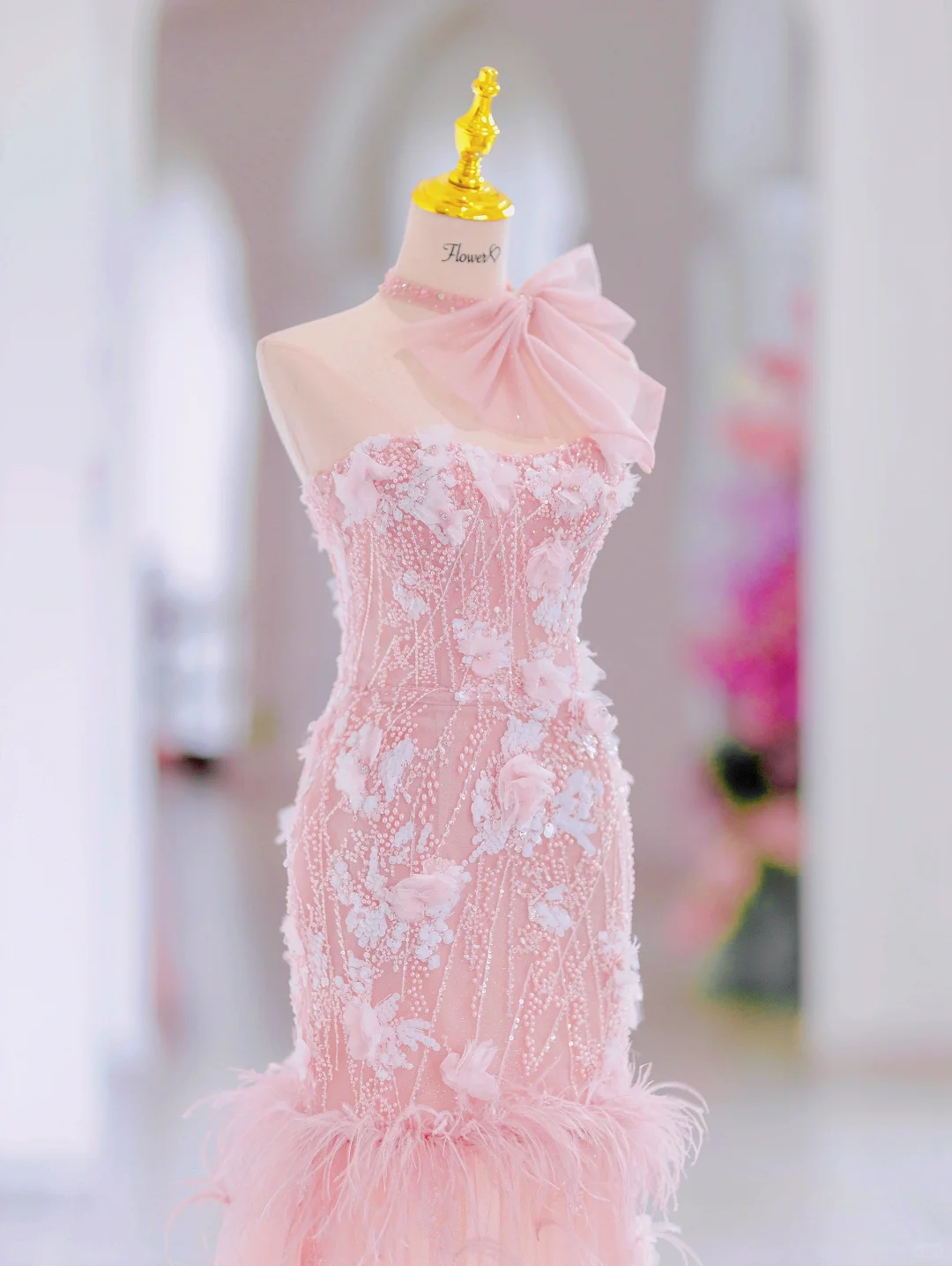 Glamorous Mermaid Sweetheart Floral Long Pink Evening Party Gowns Evening Special Formal Dresses Prom Dress DH2790