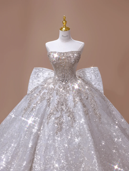 Timeless Bridal Dress Ball Gown Strapless Lace Sequin White Long Wedding Dress Long Wedding Dresses Modest Wedding Gowns DH2794