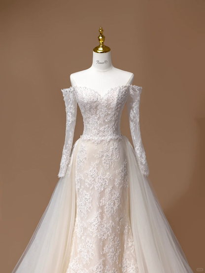 Dreamy Wedding Dress Mermaid Off The Shoulder Lace Long Sleeves White Long Wedding Dresses Bridal Gowns DH2795