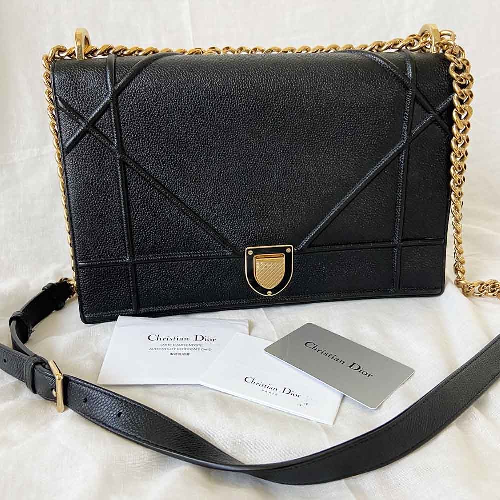 Dior Black Leather Large Diorama Flap Shoulder Bag