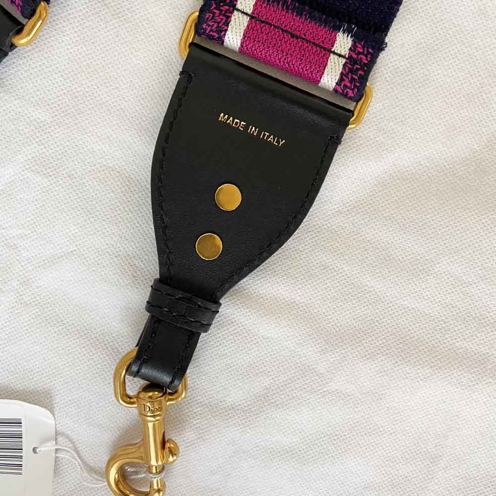 Dior Canvas Pink And Blue 'CHRISTIAN DIOR' Embroidery Bag Strap