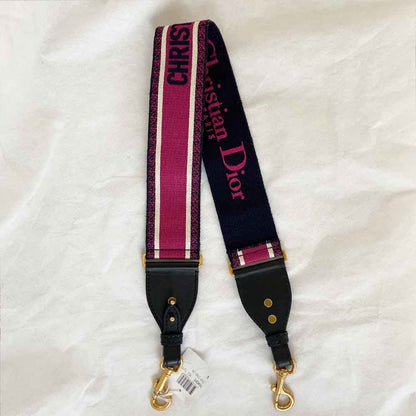 Dior Canvas Pink And Blue 'CHRISTIAN DIOR' Embroidery Bag Strap