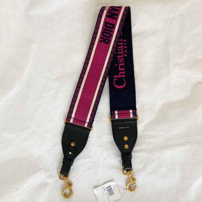 Dior Canvas Pink And Blue 'CHRISTIAN DIOR' Embroidery Bag Strap
