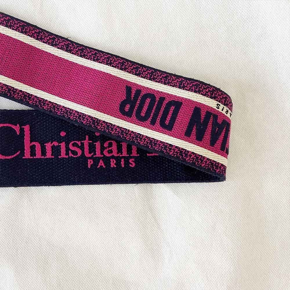 Dior Canvas Pink And Blue 'CHRISTIAN DIOR' Embroidery Bag Strap