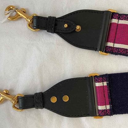 Dior Canvas Pink And Blue 'CHRISTIAN DIOR' Embroidery Bag Strap