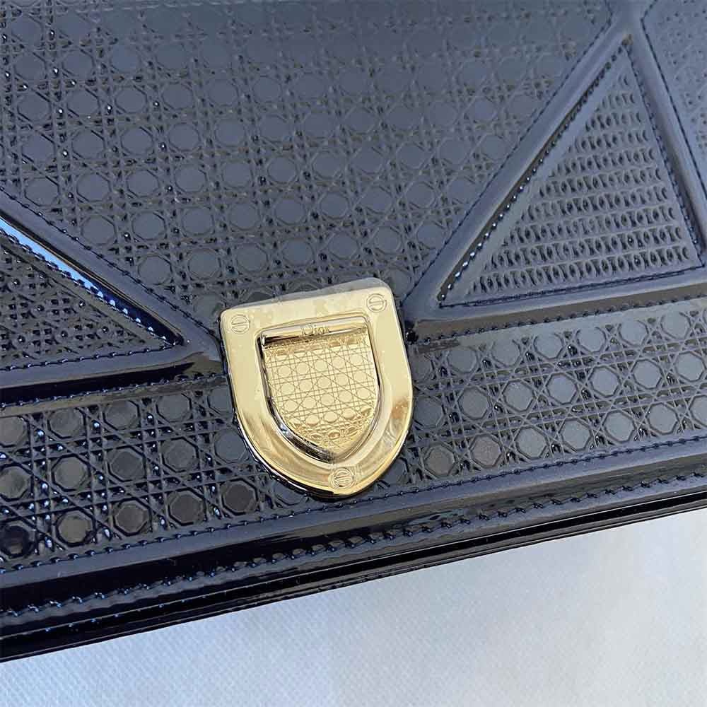 Dior Dark Blue Micro Cannage Patent Leather Small Diorama Shoulder Bag