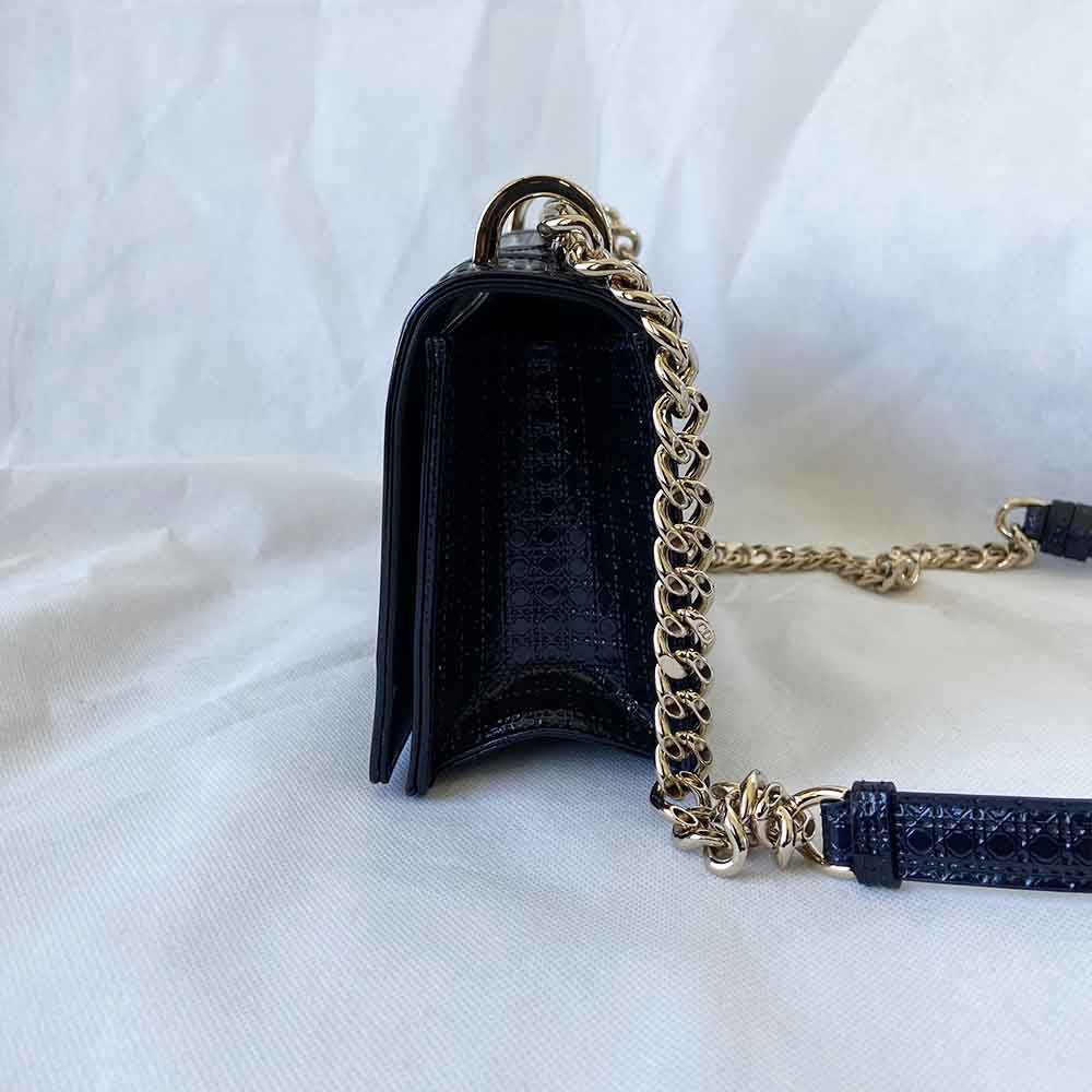 Dior Dark Blue Micro Cannage Patent Leather Small Diorama Shoulder Bag