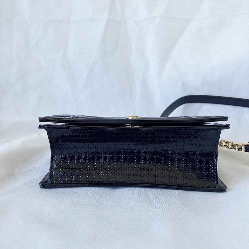Dior Dark Blue Micro Cannage Patent Leather Small Diorama Shoulder Bag