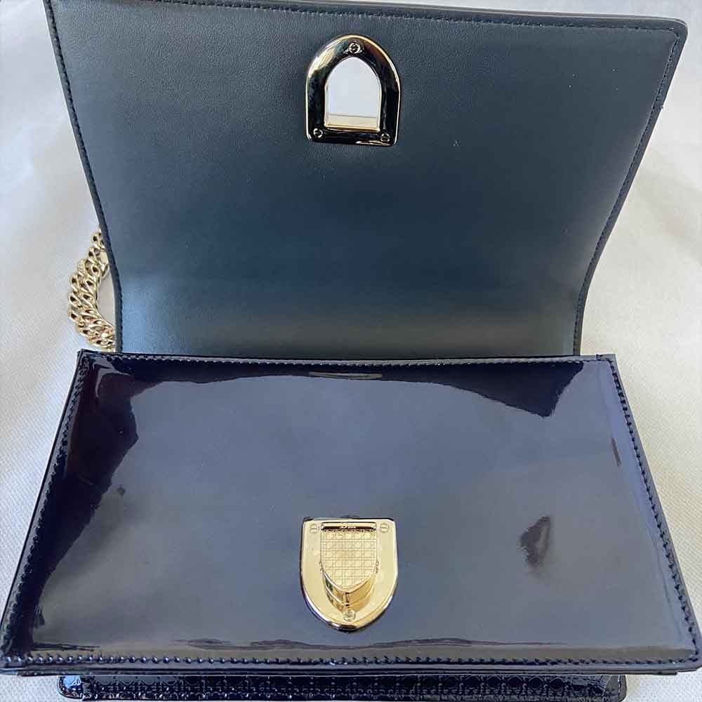 Dior Dark Blue Micro Cannage Patent Leather Small Diorama Shoulder Bag