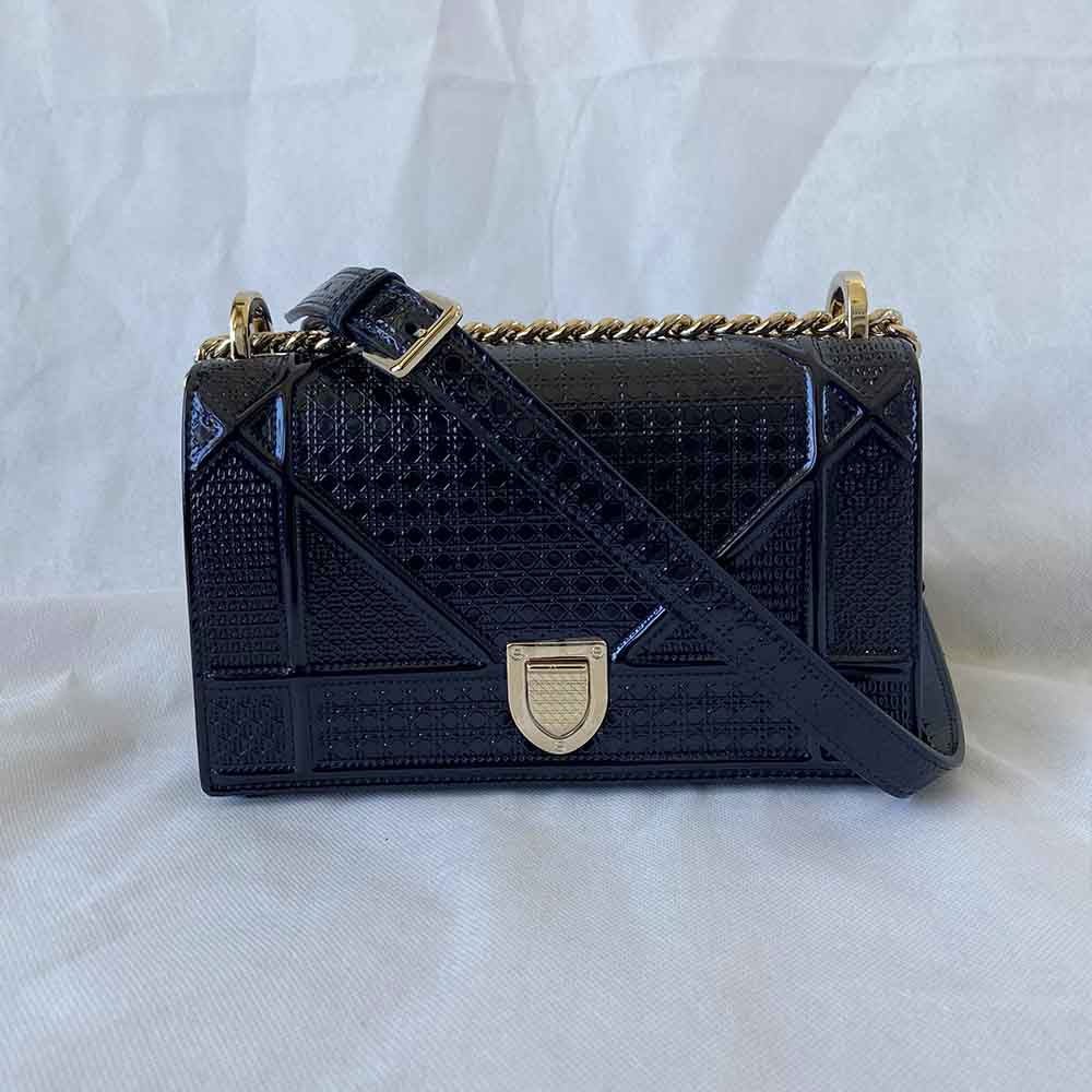 Dior Dark Blue Micro Cannage Patent Leather Small Diorama Shoulder Bag