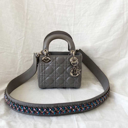 Dior Grey Cannage Leather Mini Lady Dior Tote