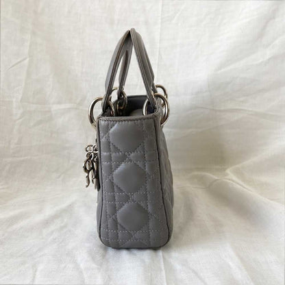 Dior Grey Cannage Leather Mini Lady Dior Tote
