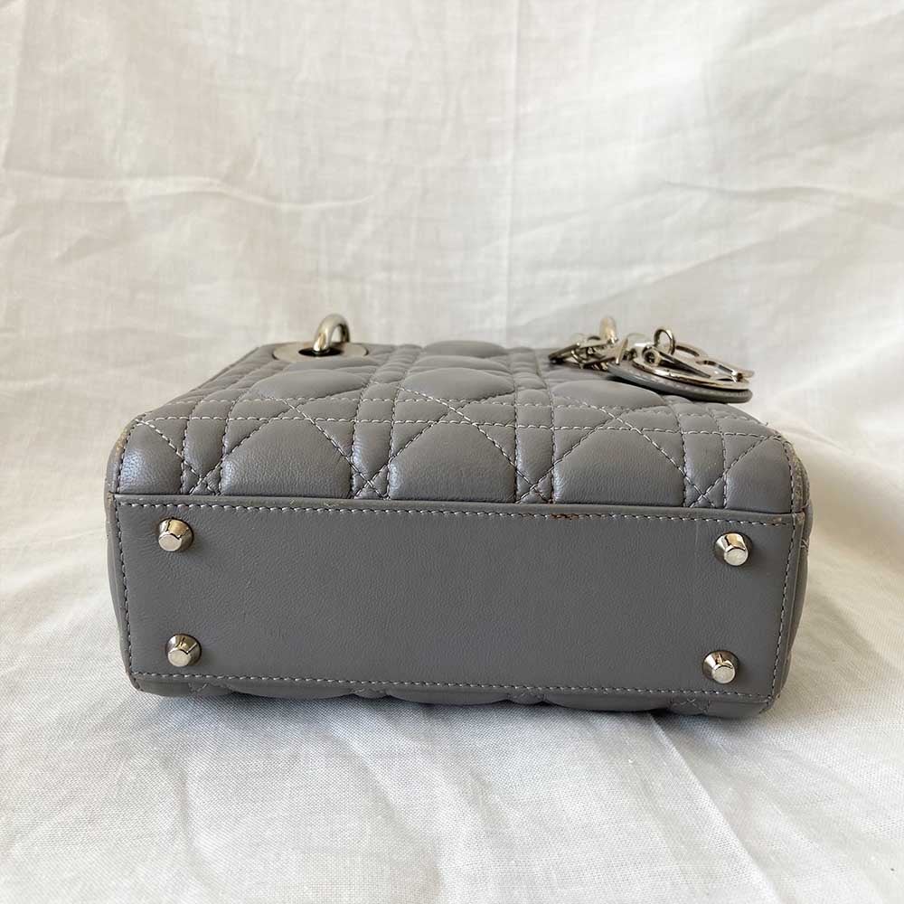 Dior Grey Cannage Leather Mini Lady Dior Tote