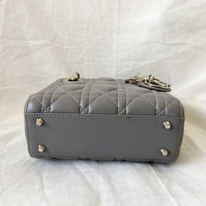Dior Grey Cannage Leather Mini Lady Dior Tote