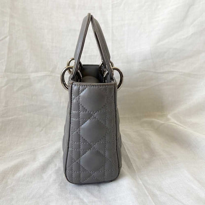 Dior Grey Cannage Leather Mini Lady Dior Tote
