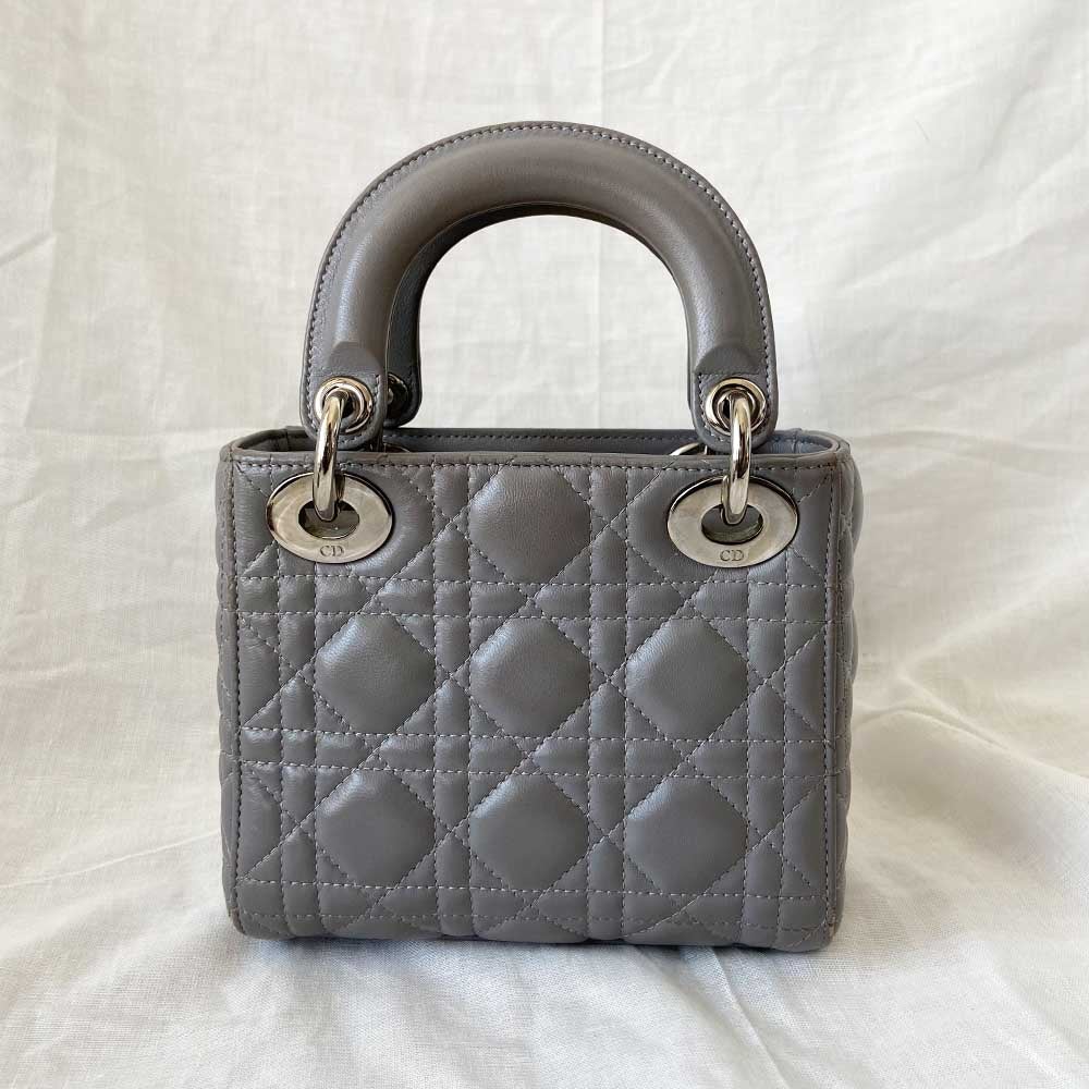 Dior Grey Cannage Leather Mini Lady Dior Tote