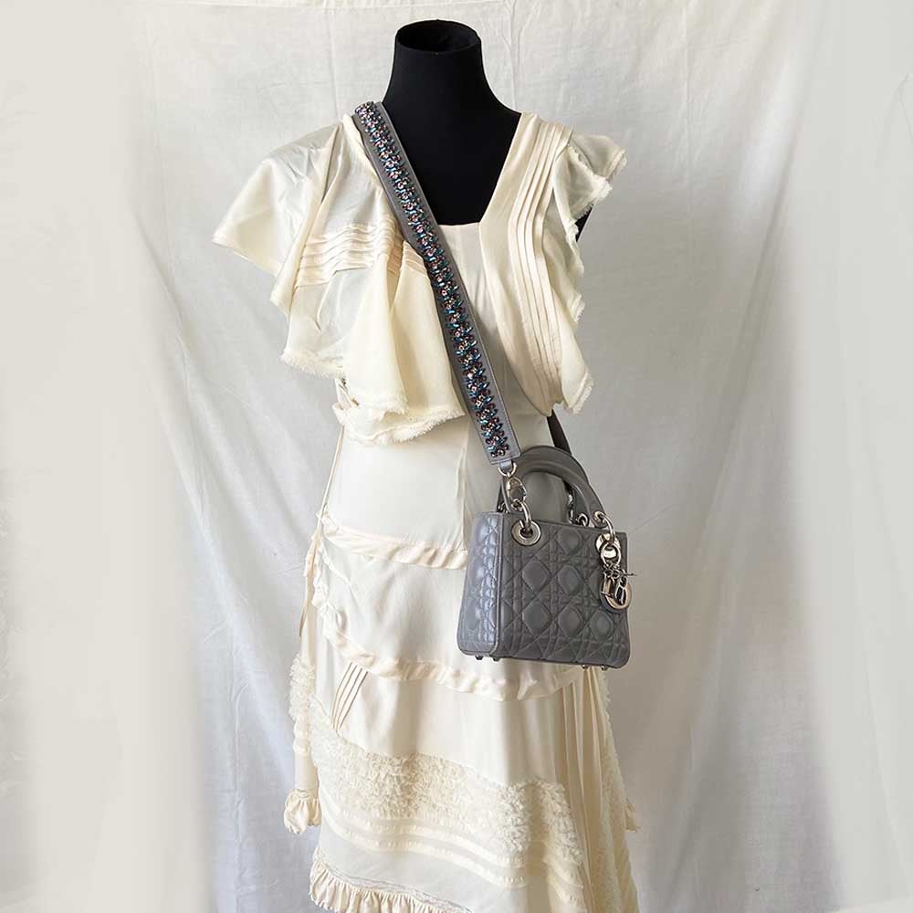 Dior Grey Cannage Leather Mini Lady Dior Tote