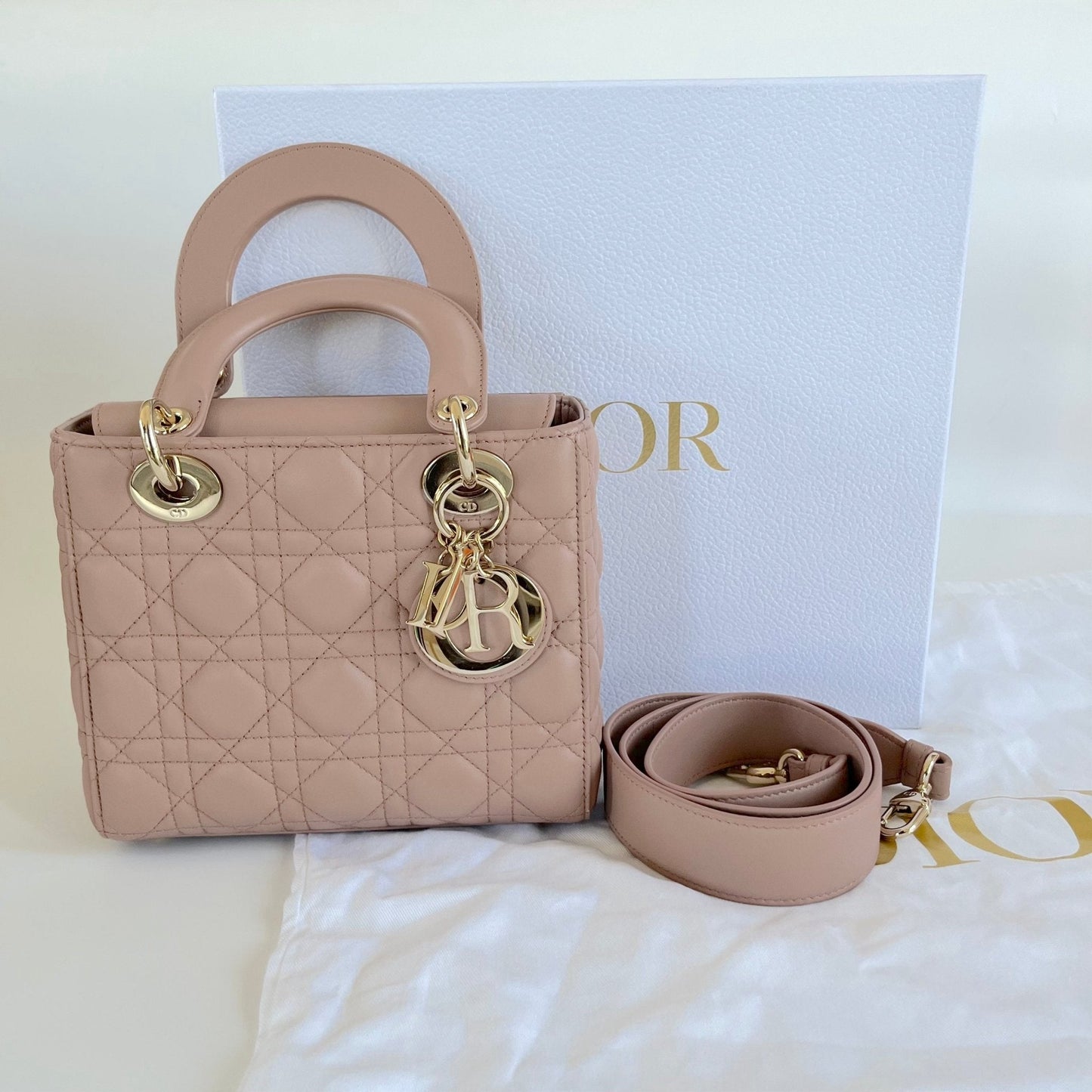 Dior Taupe Cannage Quilted Leather Small My Lady Dior Tote