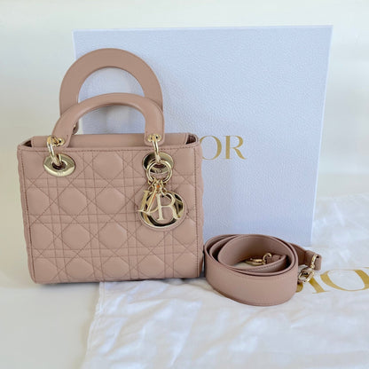 Dior Taupe Cannage Quilted Leather Small My Lady Dior Tote