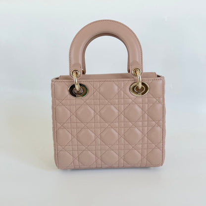 Dior Taupe Cannage Quilted Leather Small My Lady Dior Tote