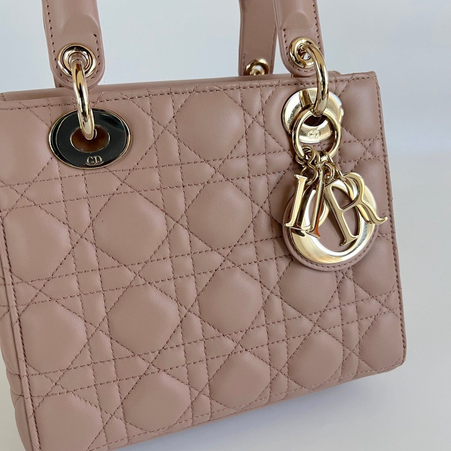 Dior Taupe Cannage Quilted Leather Small My Lady Dior Tote